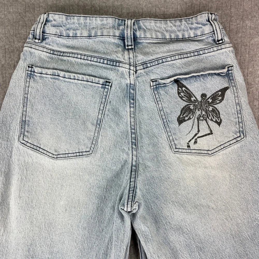 Hot Topic Skeleton Fairy Jeans Women 1/26x30 Light Blue Wide Leg Goth Fairycore